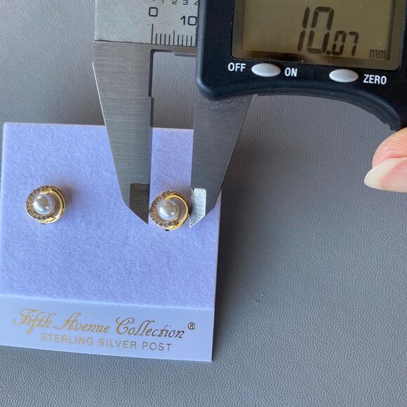 Infinity Gold Tone Faux Pearl Cubic Zirconia Earrings - Picture 5 of 6